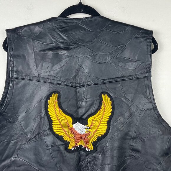 Diamond Plate Black Genuine Buffalo Leather Motorcycle Vest w/ Patches Size 2X - Picture 6 of 7